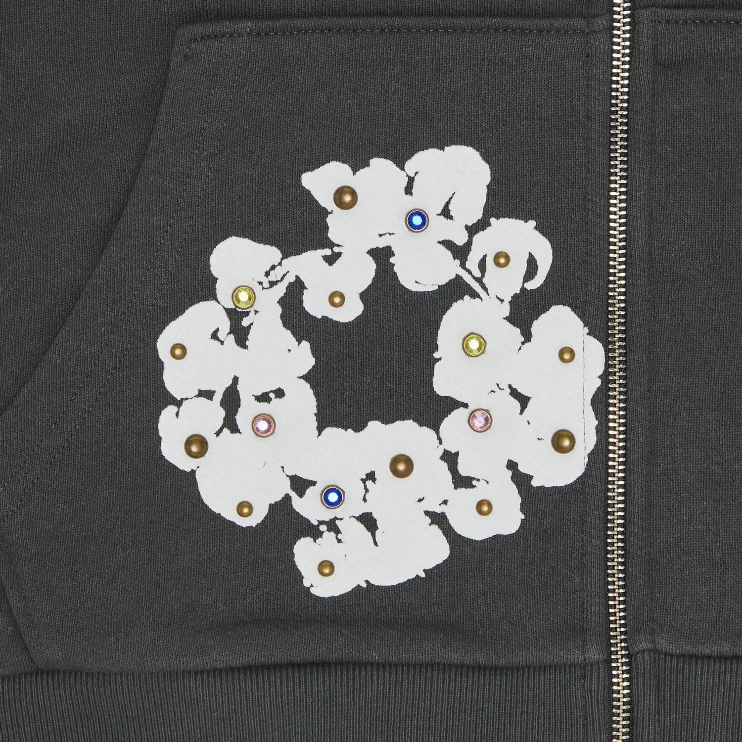 DENIM TEARS - Rhinestone Wreath Zip Hoodie 'Vintage Black'